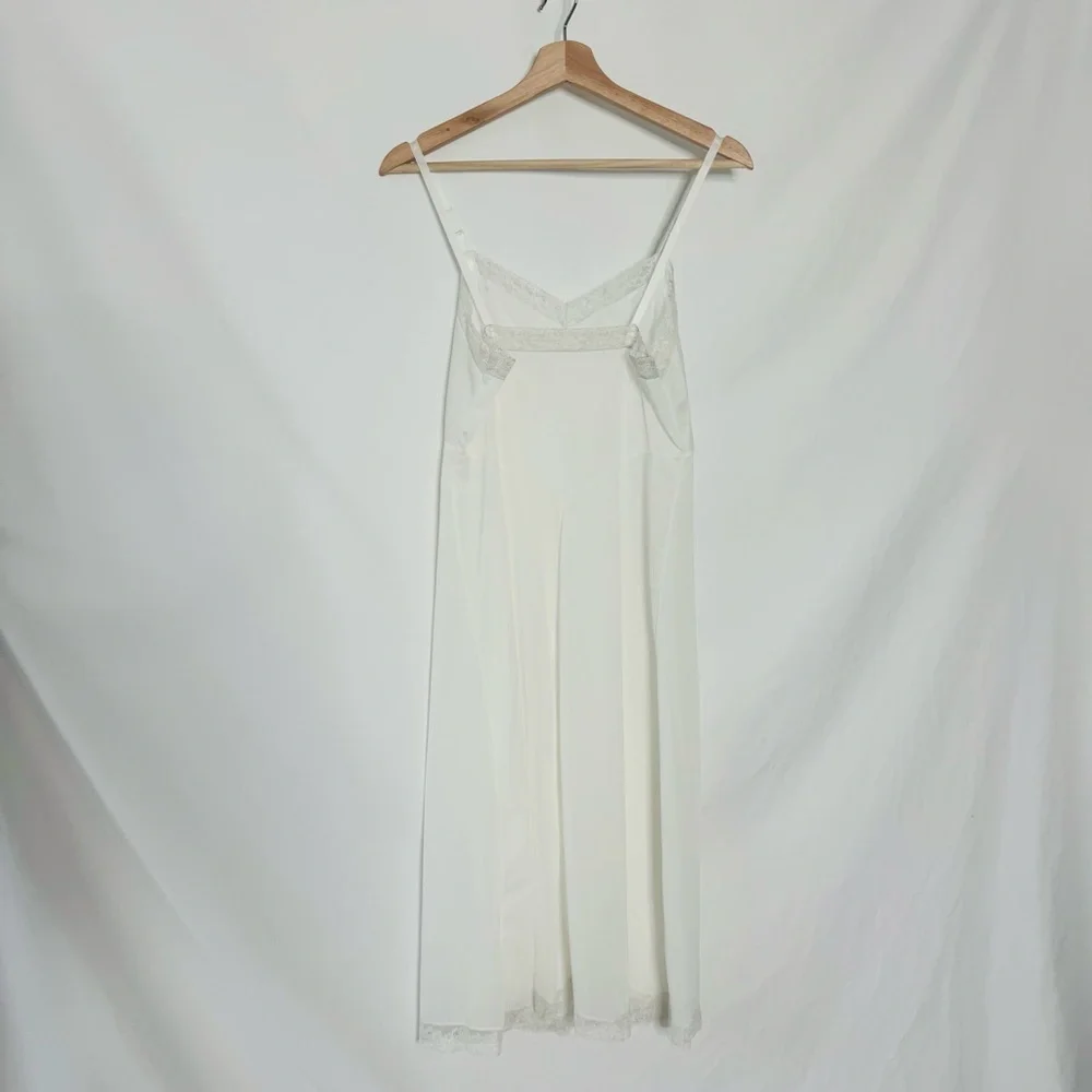 Vintage 70s Mojud White Lace Trim Nylon Slip Dress - Picture 7 of 13